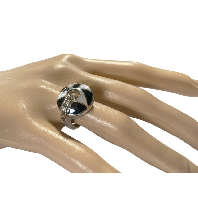 Vintage Sterling Silver Art Deco Style Marcasite /Enamel Ring Size 6 For Sale - Image 4 of 8