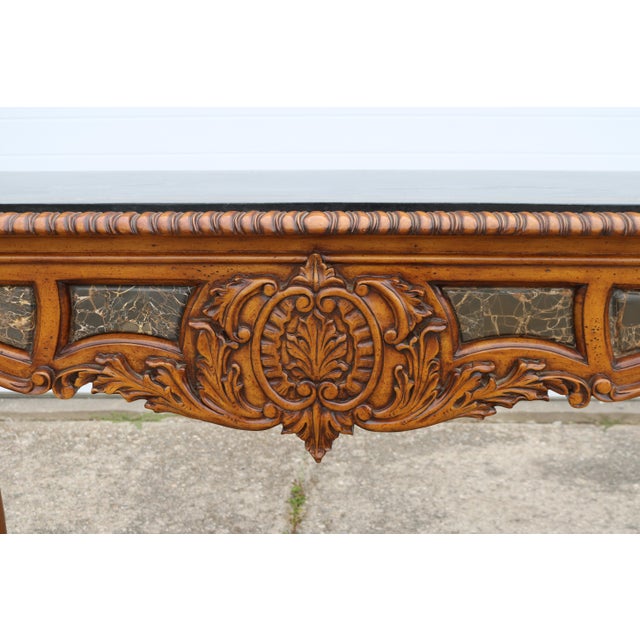 1990s Tessellated Marble Banded and Carved Walnut Console Table For Sale - Image 11 of 17
