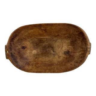 Antique Hand-Carved Wooden Dough Bowl – Large Primitive Farmhouse Trough For Sale