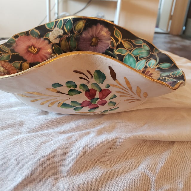 Traditional Vintage Henri Bequet Bowl Queregnon Belgium Ceramic Hand Painted Fruit Console For Sale - Image 3 of 5