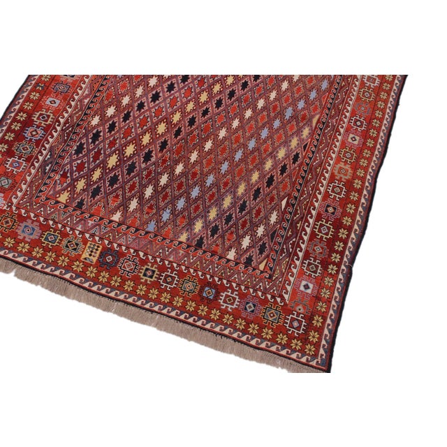 Shabby Chic 1970s 1970s Vintage Rustic Soumak Zachary Rust/Blue Wool Rug - 5'7'' X 7'10'' For Sale - Image 3 of 9