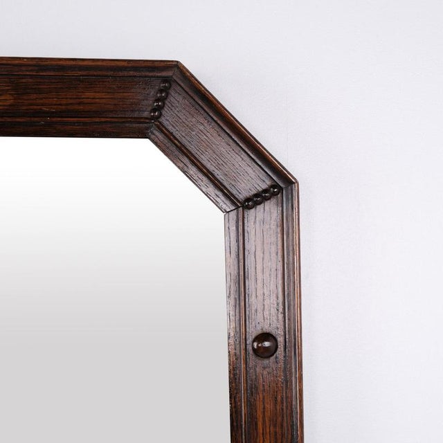 Rectangular Mirror with Carved Dark Wood Frame, 1940s For Sale - Image 4 of 7