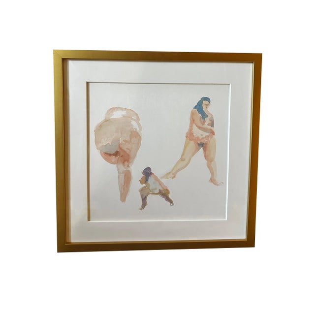 Impressionist Style Figurative Nude Watercolor Painting, Framed For Sale - Image 4 of 4