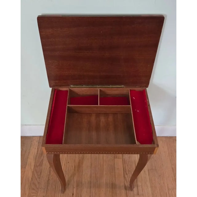 Traditional Vintage Italian Marquetry Inlay Reuge Music Box Jewelry Table Plays Fascination Waltz For Sale - Image 3 of 12