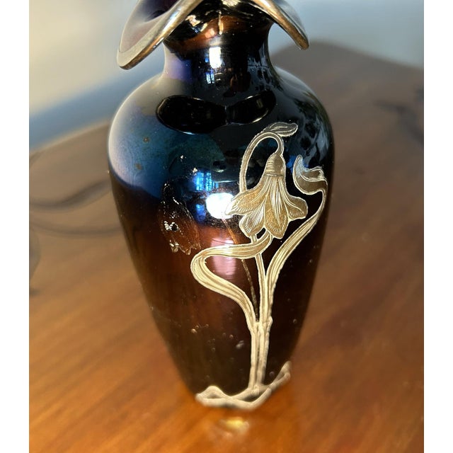 Glass Iridescent Glass Soliflore Vase with Sterling Overlay For Sale - Image 7 of 16