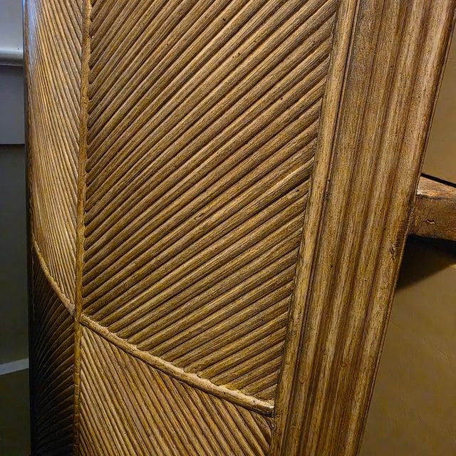 Wood 1990s Braxton Culler Coastal Demilune 3 Drawer Chest - Woven Rattan Reed & Oak - Carved Melon Feet - 36" W For Sale - Image 7 of 17