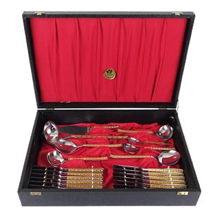 Vintage 24 Carat Gilded Stainless Steel Cutlery Set, Set of 70 For Sale