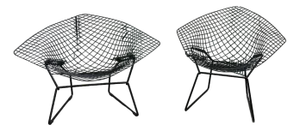 Set of Diamond Chairs in Black by Harry Bertoia for Knoll, 1970s
