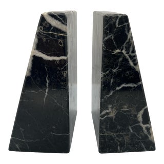 Mid Century Zebra Marble Wedge Bookends- Set of 2 For Sale