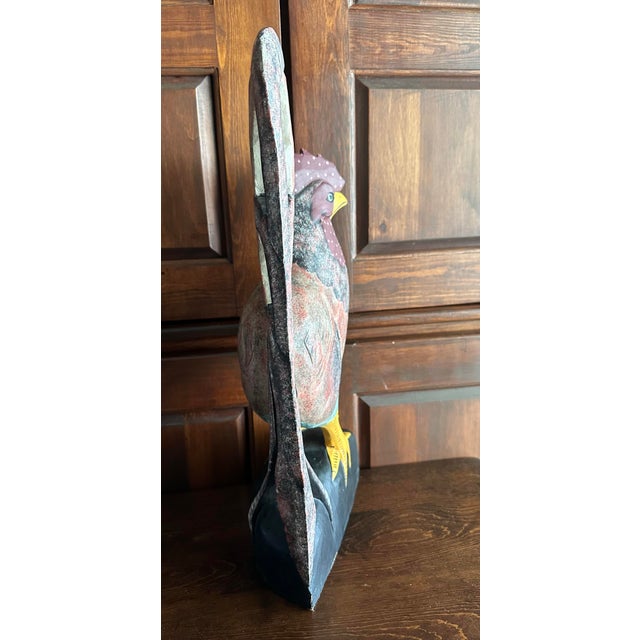 Vintage Late 20th Century Large Hand Carved/Hand Painted Folk Art Rooster For Sale - Image 4 of 12