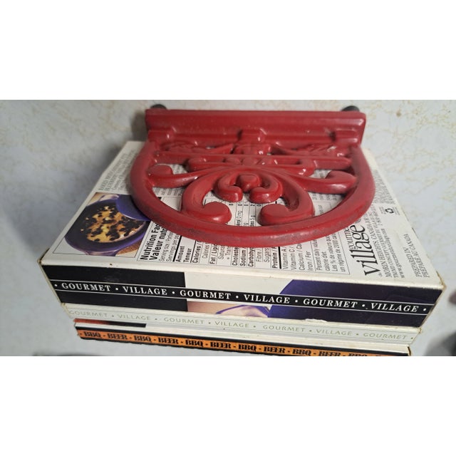 modernVintage 1990s Red Enamel Cast Iron Napkin Holder For Sale - Image 10 of 11