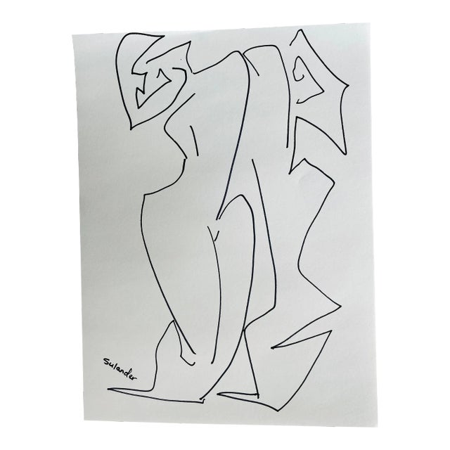 Post-Modern Figurative Drawing by Erik Sulander in Ink on Paper, Signed, Framed. For Sale