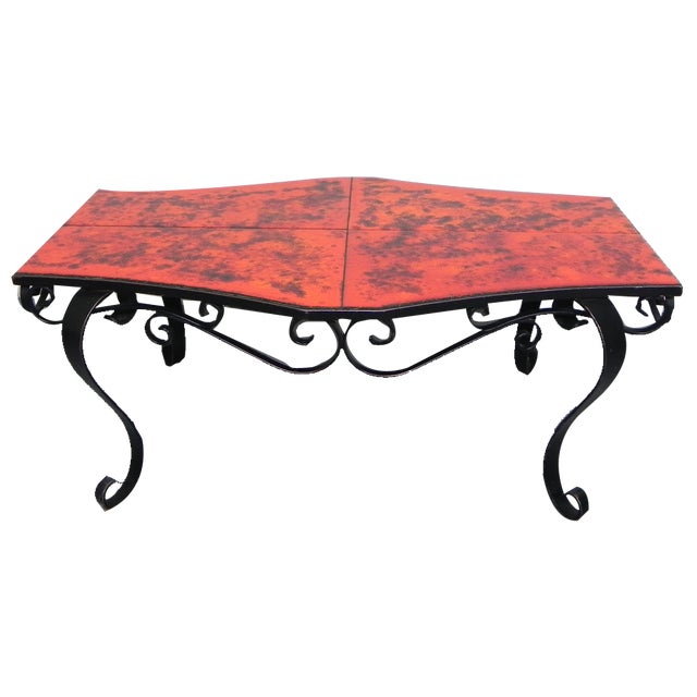 Heavy Vintage Coffee Table with 3 Tiles in Steel Frame, 1960s For Sale