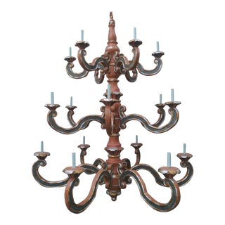 6 Feet Tall Vintage 1980s Italian Style Wood Chandelier For Sale