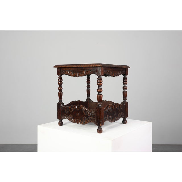 Belgian Oak Carved Square Side Table, 1700s For Sale - Image 11 of 14