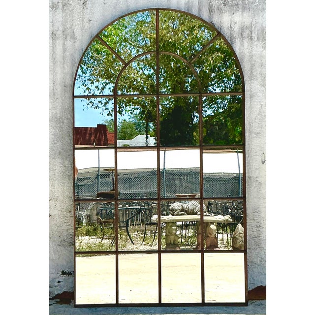 Industrial Vintage Boho Monumental Patinated Arched Mirror For Sale - Image 3 of 5
