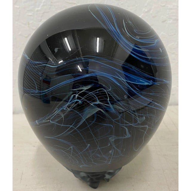 1990s Bill Slade "Modern Blue Swirl" Art Glass Sculpture C.1990 For Sale - Image 5 of 5