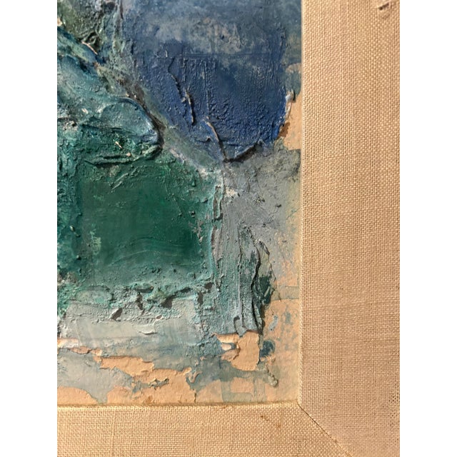 Mid Twentieth Century Original Blue and Green Abstract Oil Painting, Framed For Sale In Palm Springs - Image 6 of 8
