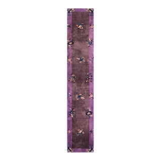 1920s Brown Traditional Motifs Geometric Antique Chinese Art Deco Runner Rug For Sale