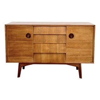Mid-Century Brutalist Teak Sideboard with Drawers and Recessed Round Handles, 1960s For Sale