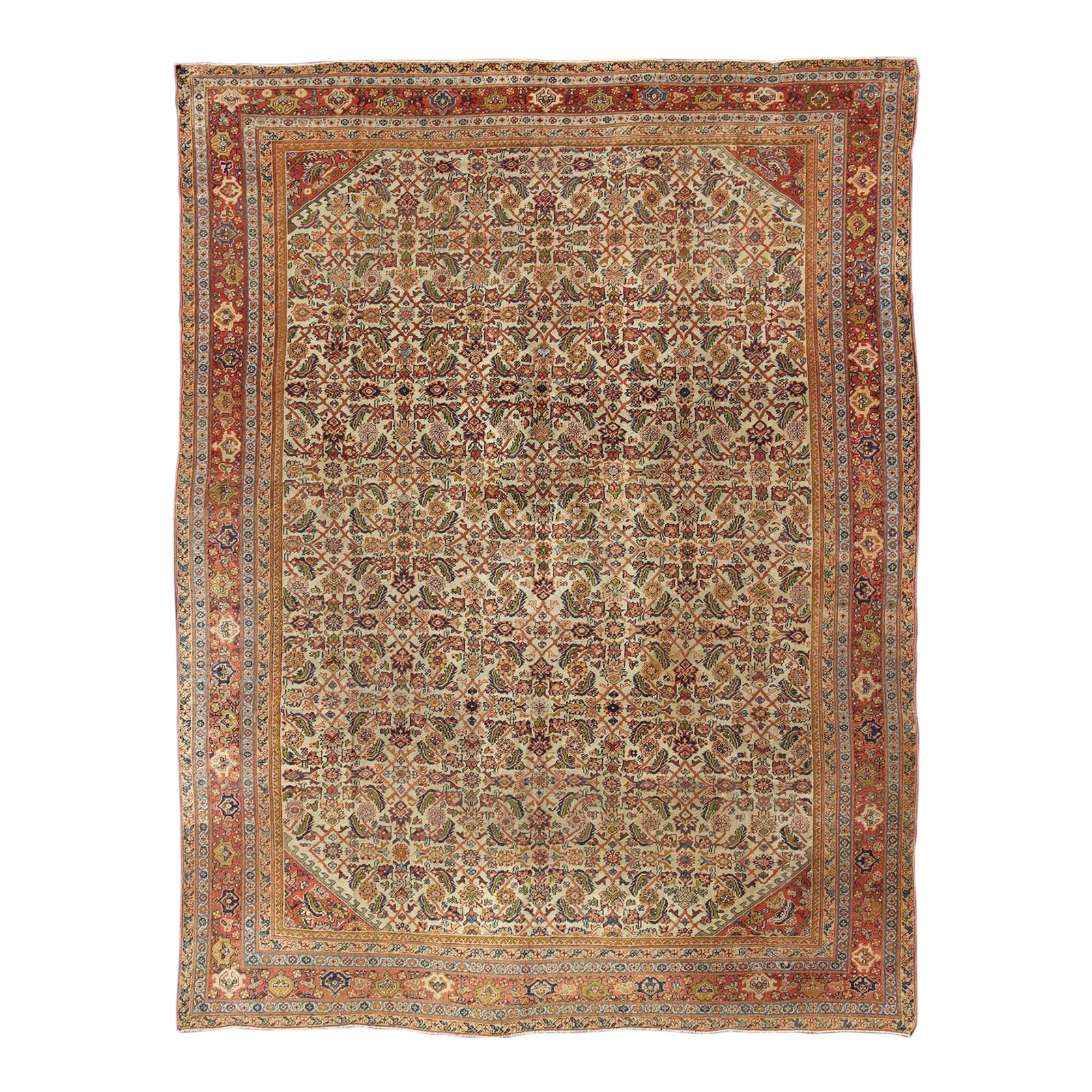 Antique Persian Ferahan Rug With All-Over Herati Design in Ivory 10'9 ...