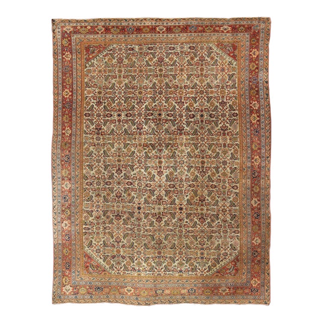 Antique Persian Ferahan Rug With All-Over Herati Design in Ivory 10'9"x13'8" For Sale
