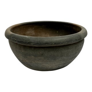 Rustic Matte Black Hand Turned Pottery Bowl For Sale