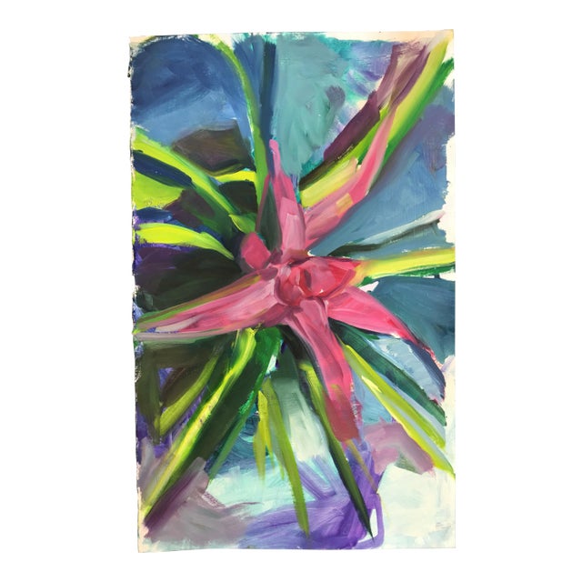Blooming Tropical Succulent Oil Painting For Sale