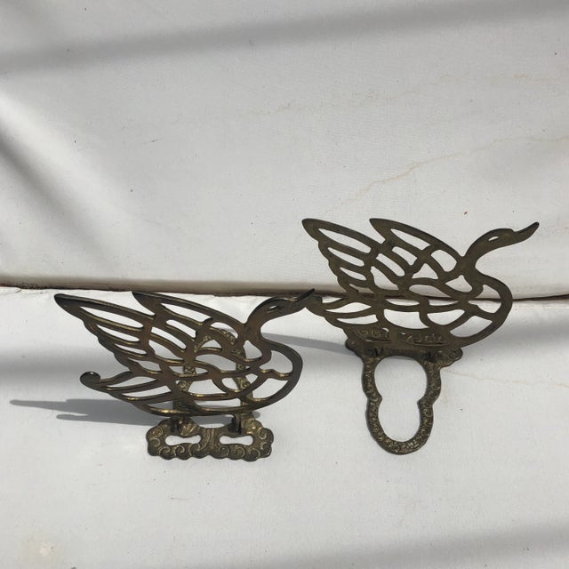 Mid Century Brass Swan Cut Out Bookends - A Pair For Sale - Image 4 of 8