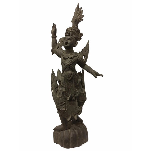 Antique 1920s Carved Khamphi Rosewood Burmese Temple Guardian Statue For Sale - Image 10 of 10