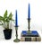 Distinctive pair of vintage brass candlesticks with richly aged green verdigris patina. Each features a tall turned...