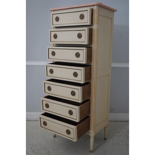 French French Louis XVI Style Marble Top Painted Finish Semainier Lingerie Chest For Sale - Image 3 of 12