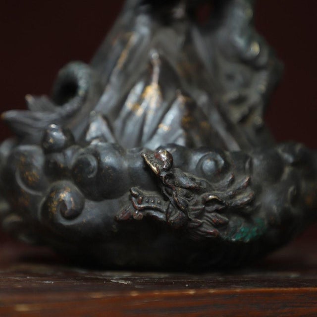 Bronze Gilt Bronze Dragon Backflow Incense Burner, 1.05kg For Sale - Image 8 of 9