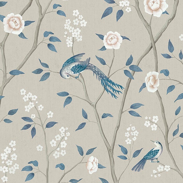 SAMPLE - Boråstapeter Paradise Birds Wallpaper In Turquoise Shimmer For Sale