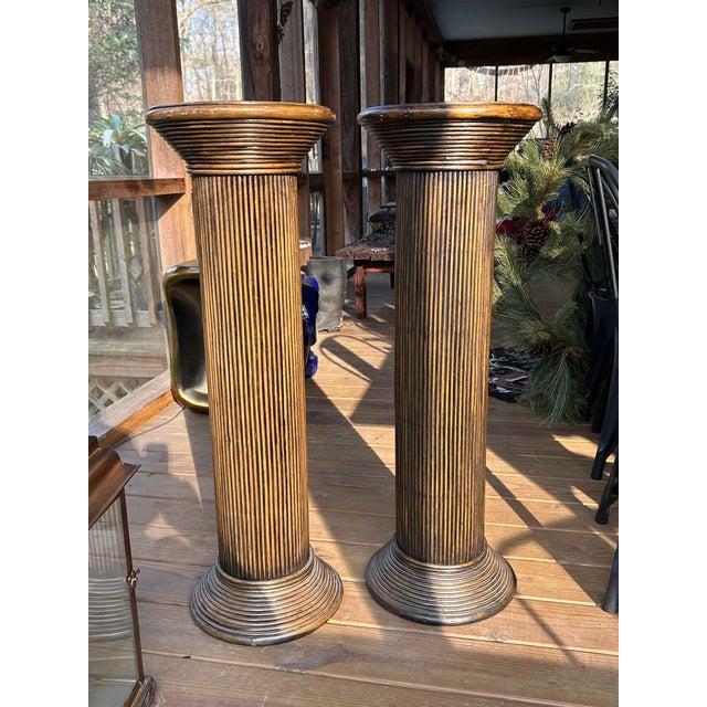 Italian Pencil Reed Pedestal Fluted Columns - A Pair For Sale In Baton Rouge - Image 6 of 6
