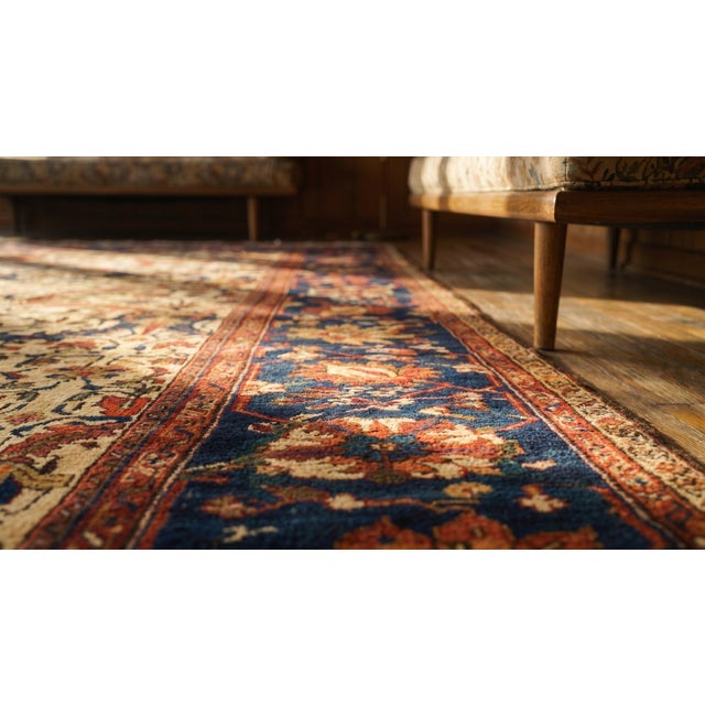 Fantastic Ivory and Navy Blue Color With Florid and Palmettes Design Antique Sultanabad Rug For Sale In New York - Image 6 of 8