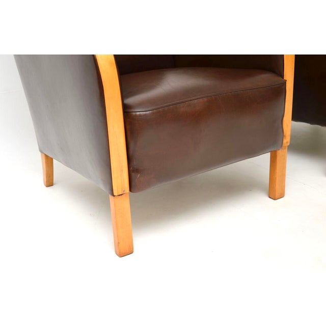 Swedish Art Deco Armchairs in Satin Birch and Leather, 1930s, Set of 2 For Sale - Image 9 of 11