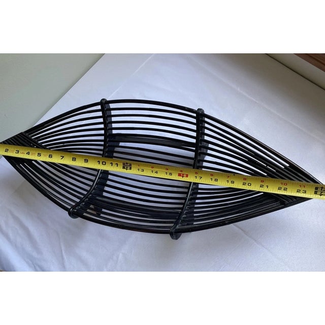 Wood Vintage MCM Wicker Rattan Wooden Boat, Centerpiece Fruite Basket For Sale - Image 7 of 9