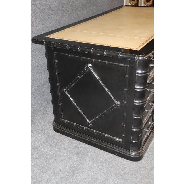 Three Piece Faux Bamboo English Leather Top Executive Desk For Sale In Philadelphia - Image 6 of 11
