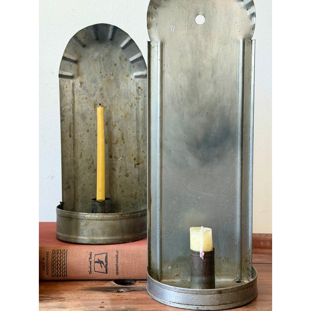 Farmhouse Antique Primitive Tin Wall Sconces – Set of Three For Sale - Image 3 of 8