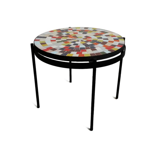 Modern hand crafted mosaic tile outdoor or indoor side table. Each unique and vary with beautiful color pattern. Black...