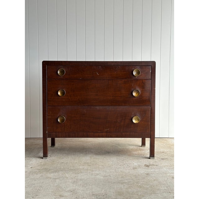 Mid-Century Modern Vintage Norman Bel Geddes for Simmons Steel Chest of Drawers With Brass Pulls, C. 1930s For Sale - Image 3 of 18