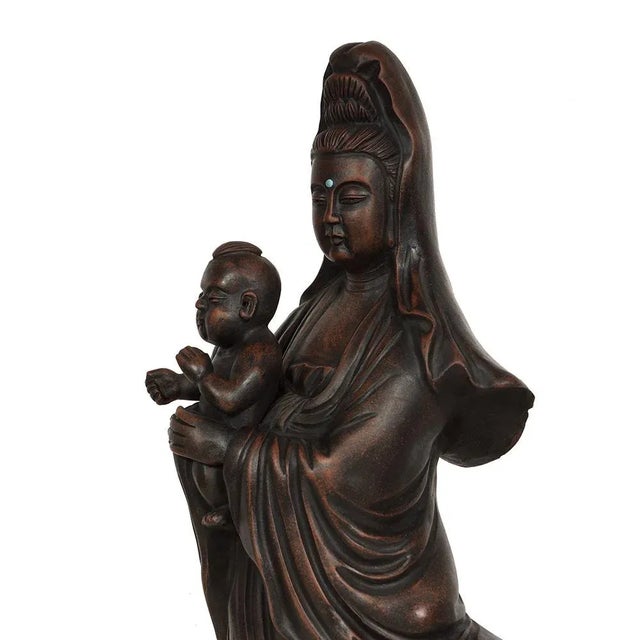Purple 1950s Vintage Chinese Carved Purple Clay Kwan Yin Statuary For Sale - Image 8 of 11