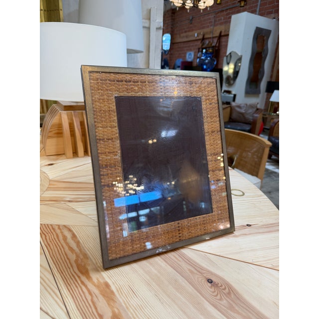Wood Woven Rattan Picture Frame With Metal Border For Sale - Image 7 of 7