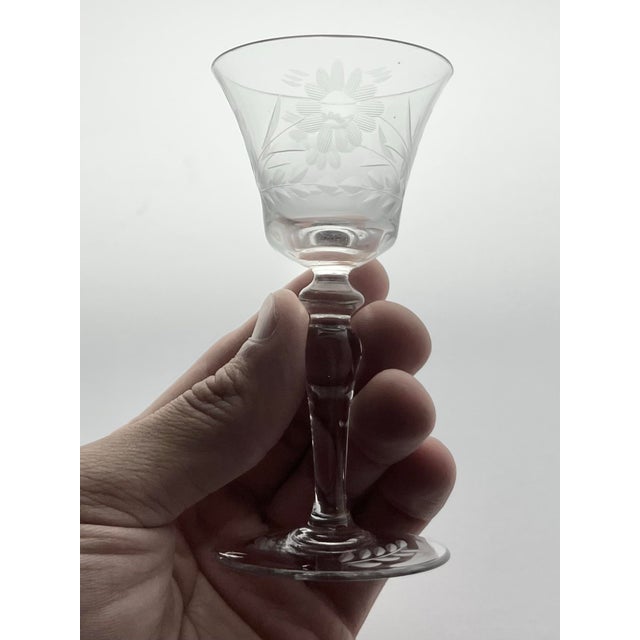 1950s Etched Flower Cordial Liquor Wine Glasses - Set of 6 For Sale - Image 10 of 10