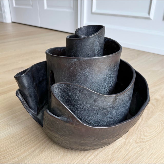 1970s Monumental 1970s Brutalist Signed Studio Pottery Spiral Sculpture / Vessel / Vase For Sale - Image 5 of 13