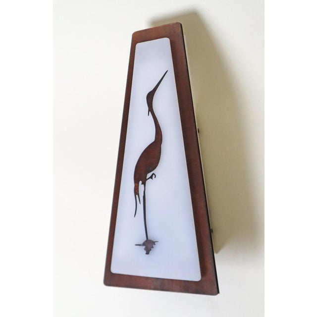 Mid-Century Modern Copper and Acrylic Glass Wall Lights with Heron & Dragonfly, 1950s, Set of 2 For Sale - Image 10 of 17
