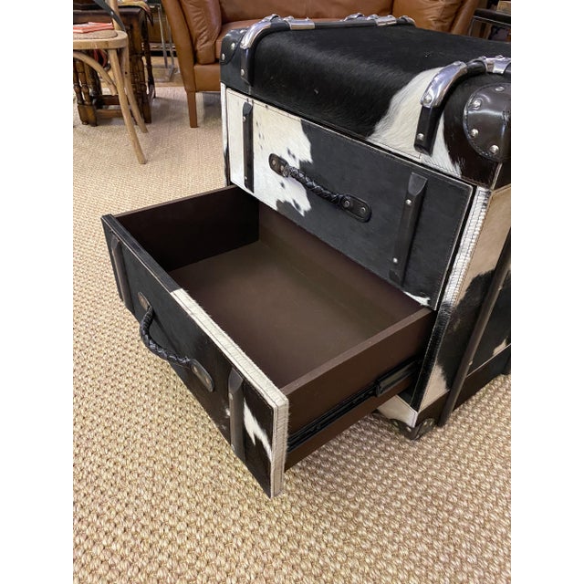 1990s Spotted Cow Hide Travel Trunk/Side Table W 2 Drawers For Sale - Image 6 of 12