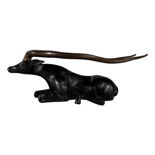 Sculptural Bronze Antelope Coffee Table With Glass Top, 55” L For Sale