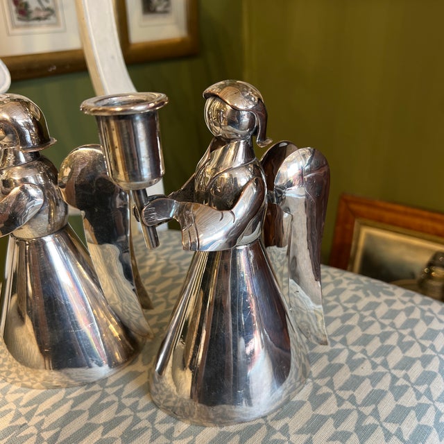 Mid-Century Modern Vintage Los Castillo Silver Plate Angel Candleholder For Sale - Image 3 of 5